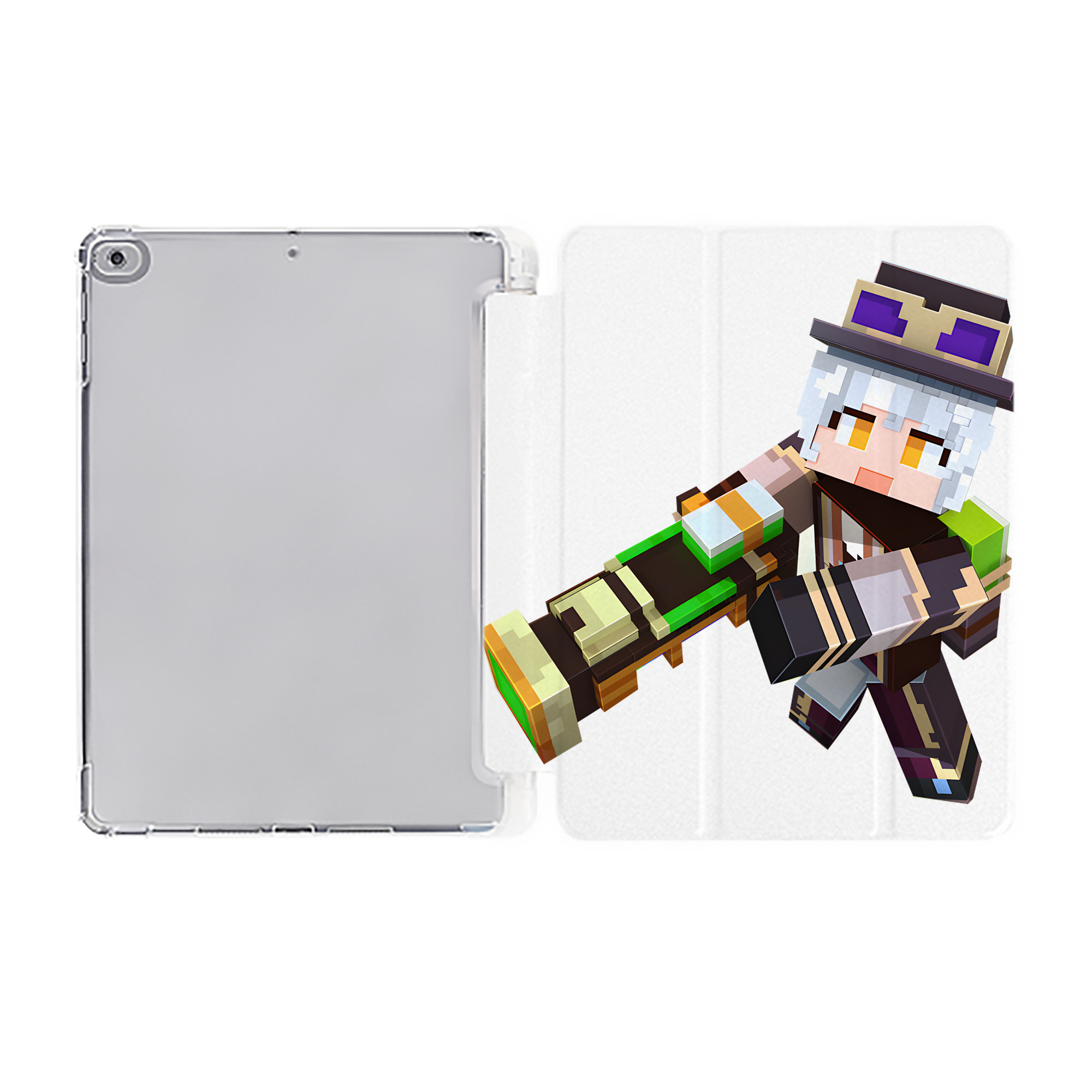 （画像用） マインクラフト ブロックの世界 Minecraft MC Block world IPad ケース ペン収納付き 三つ折りスタンド PUレザー×シリコン 対応機種9.5/10.5/10.9インチ